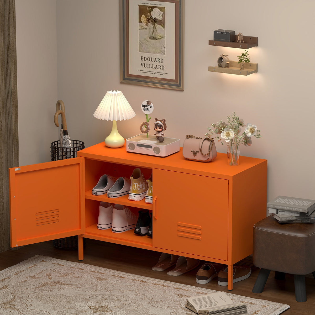 Locker Cabinet Metal Storage TV Stand with 2 Doors Orange