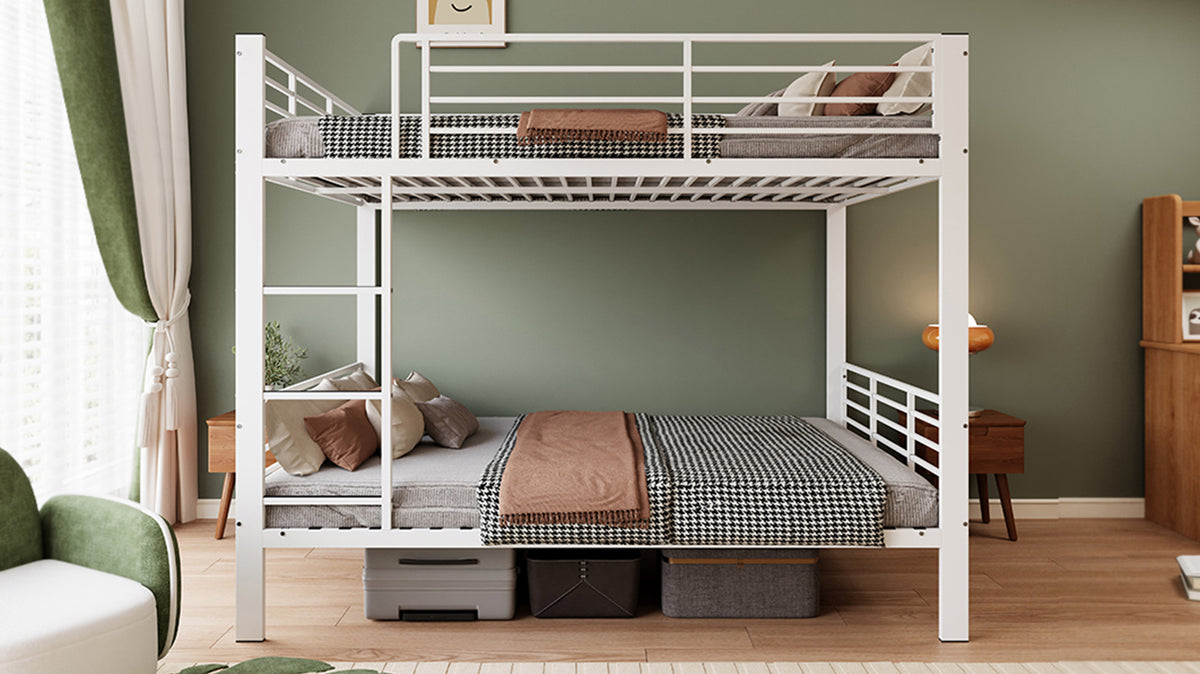 Bunk Bed 140x200 cm with Ladder & Fall Protection, White Metal