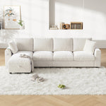 Chenille L-Shape Sofa Reversible Storage Armrests Fold-Out Table USB/Type-C - Beige