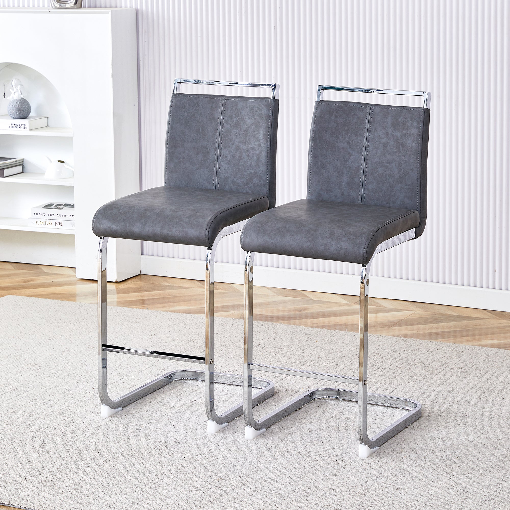 Bar Stools (Set of 2) Nordic Style High-Quality - Grey PU