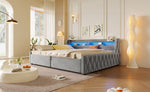 Platform Bed 140x200 with Hydraulic Storage & LED, Grey Velvet