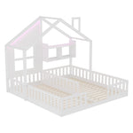 Children's House Bed 90x200 cm with LED & Storage, White