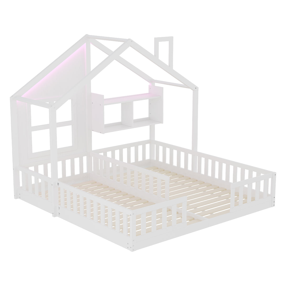Children's House Bed 90x200 cm with LED & Storage, White