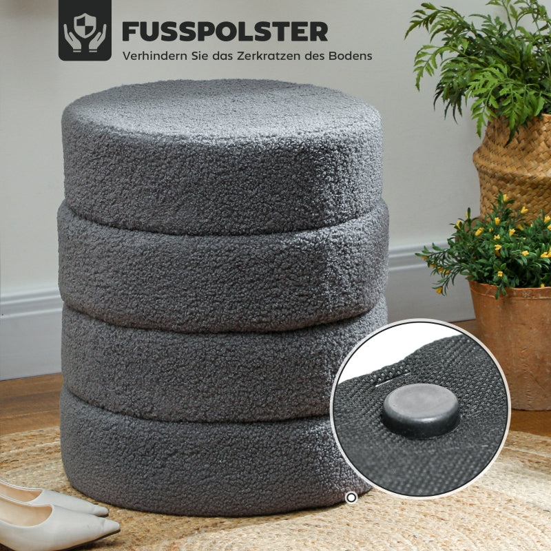 Stool, Round Teddy Fleece, 120 kg, Dark Grey