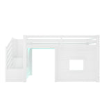 Loft Bed 90x200cm with Storage Stairs & Window, White