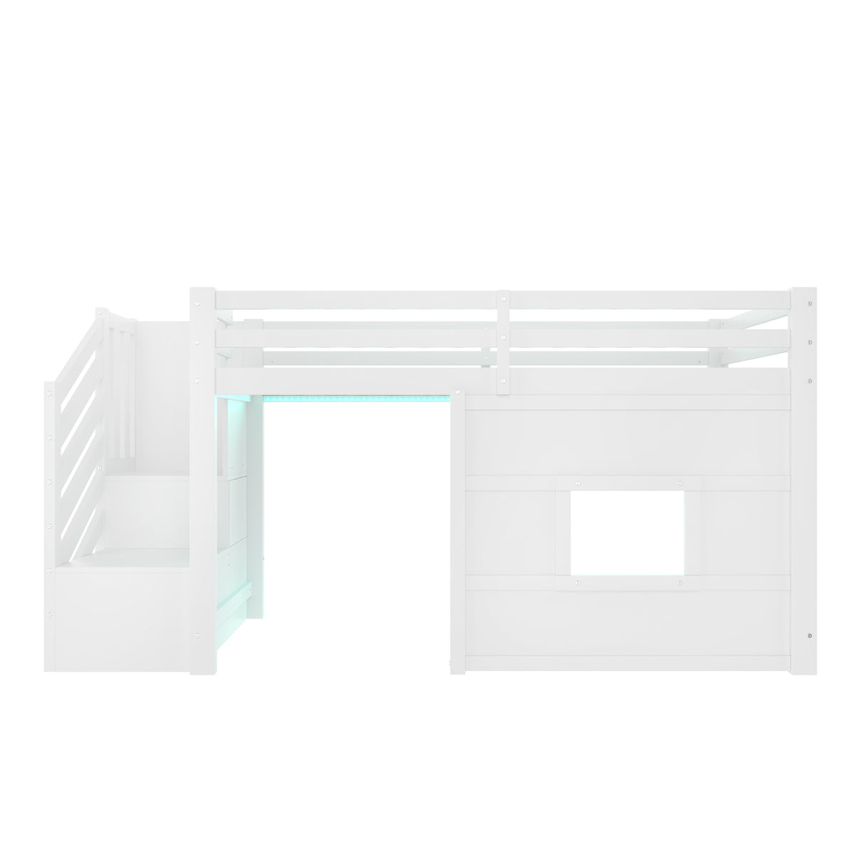 Loft Bed 90x200cm with Storage Stairs & Window, White