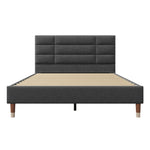 Upholstered bed, double bed with slatted frame 140x200cm, dark grey linen
