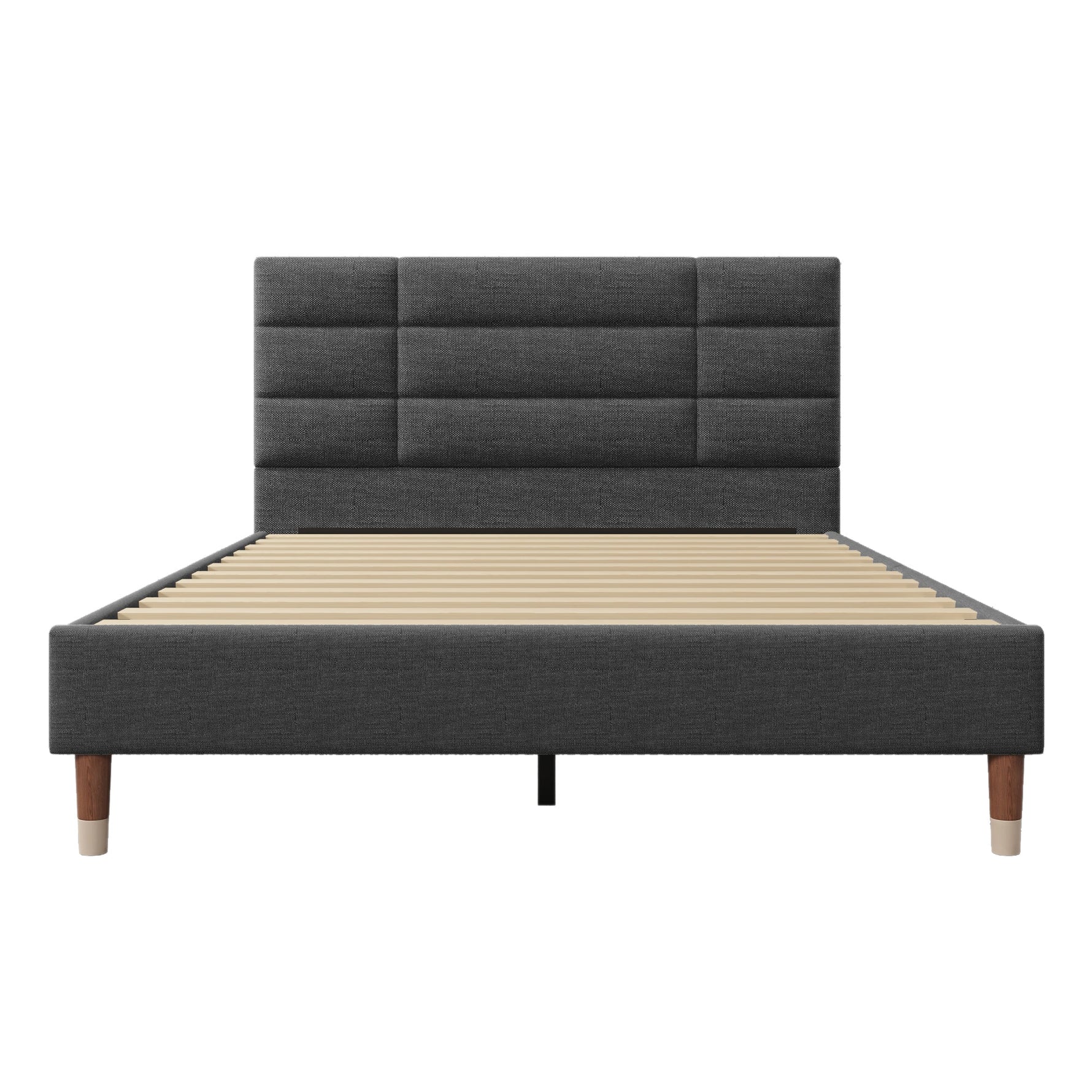 Upholstered bed, double bed with slatted frame 140x200cm, dark grey linen