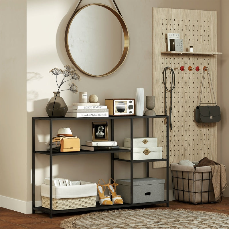 Console Table, 4 Shelves, Steel Frame, Black