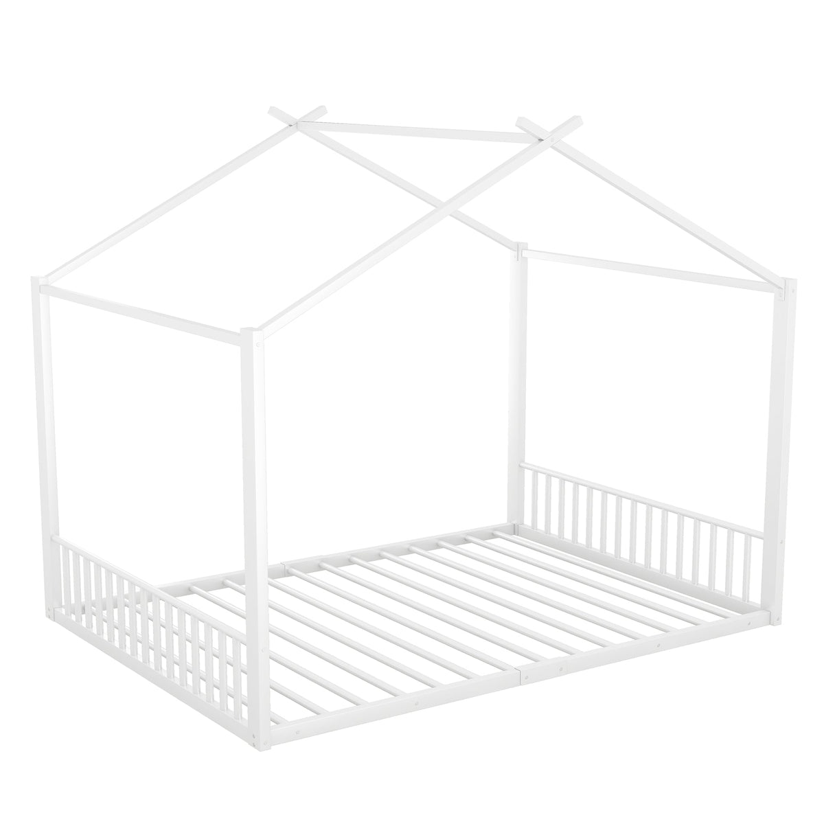 Upholstered Bed 140x200cm Iron Frame House Design - White