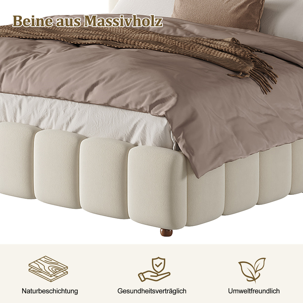 Upholstered Double Bed 160x200cm with Storage, Beige Velvet