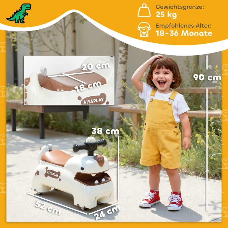 Dinosaur Push Car with Steering Wheel, Lights and Sounds, Cream White and Brown