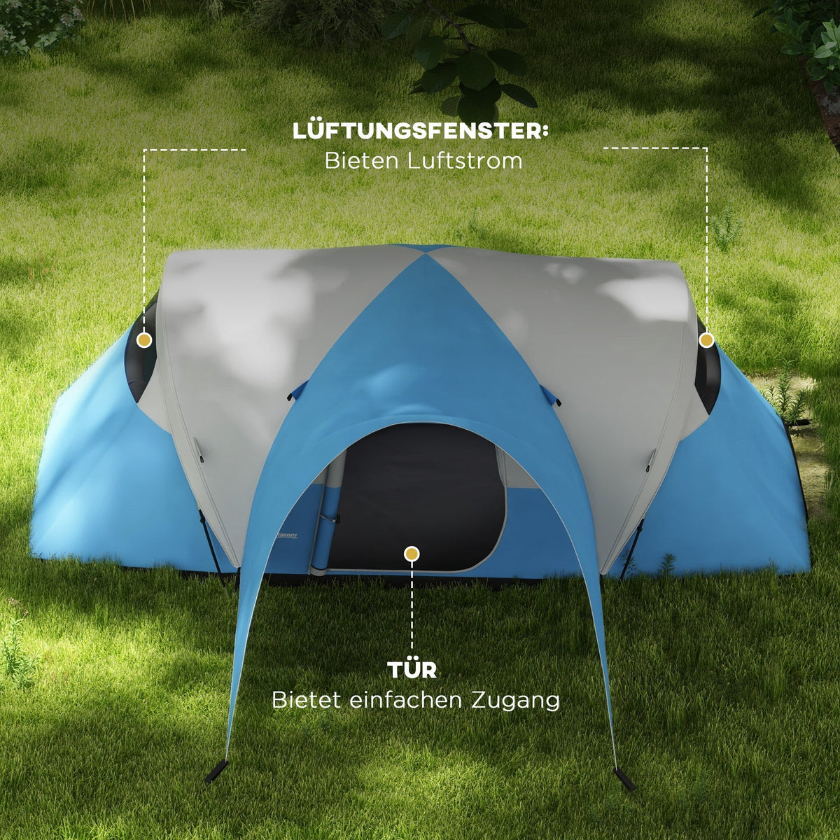 Tunnel Tent, Family Camping, Water-Repellent, 6 Person, Blue