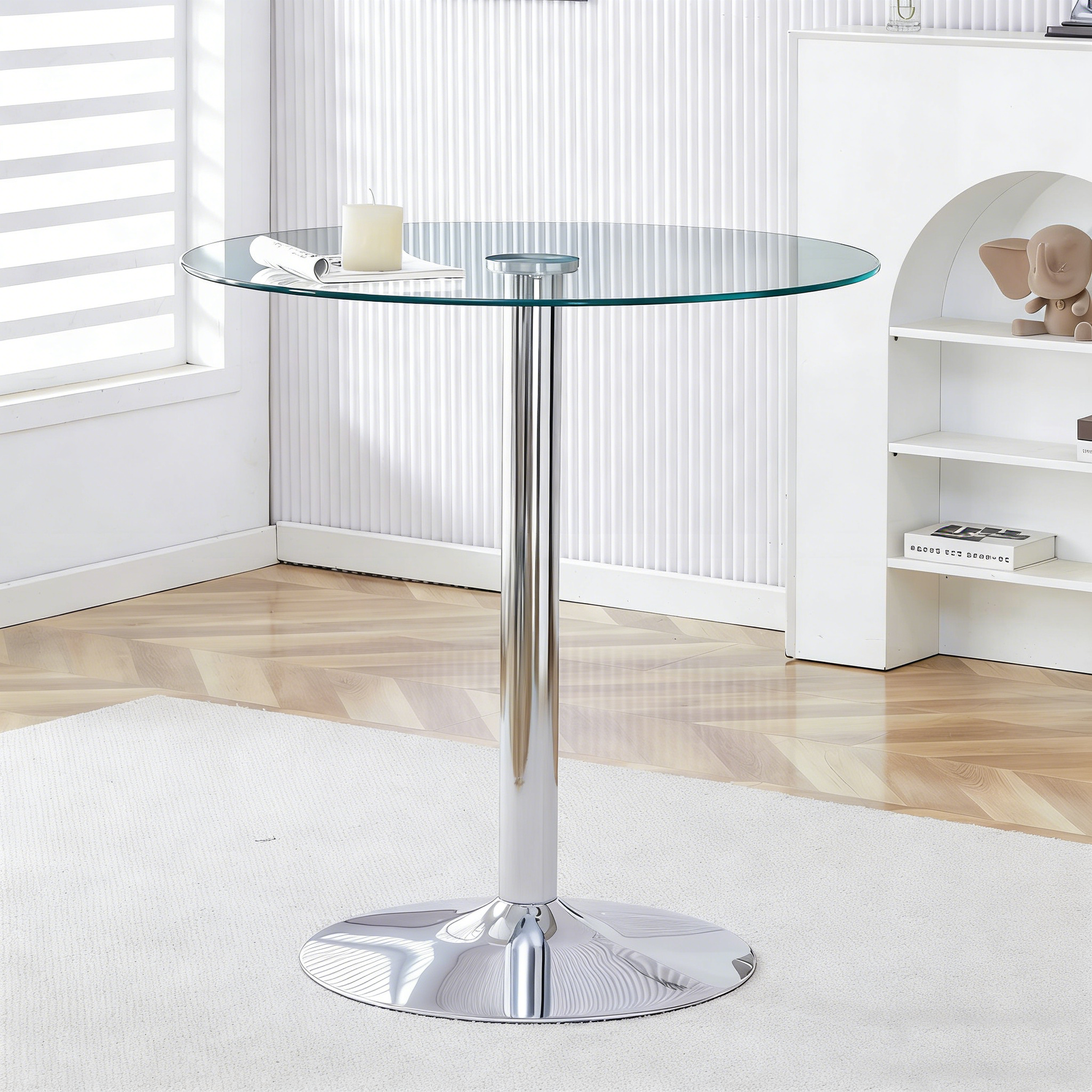 Modern Glass Beam Table Minimalist Ø89cm 92cm High