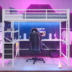 Loft Bed 140x200cm LED Desk USB/Power 3 Drawers Stairs - White