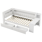 Upholstered Daybed 90x200 with Desk, LED Light, USB Port & 2 Drawers, White