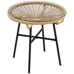 Bistro Table, Round Garden Side Table 50cm, Rattan Black+Beige