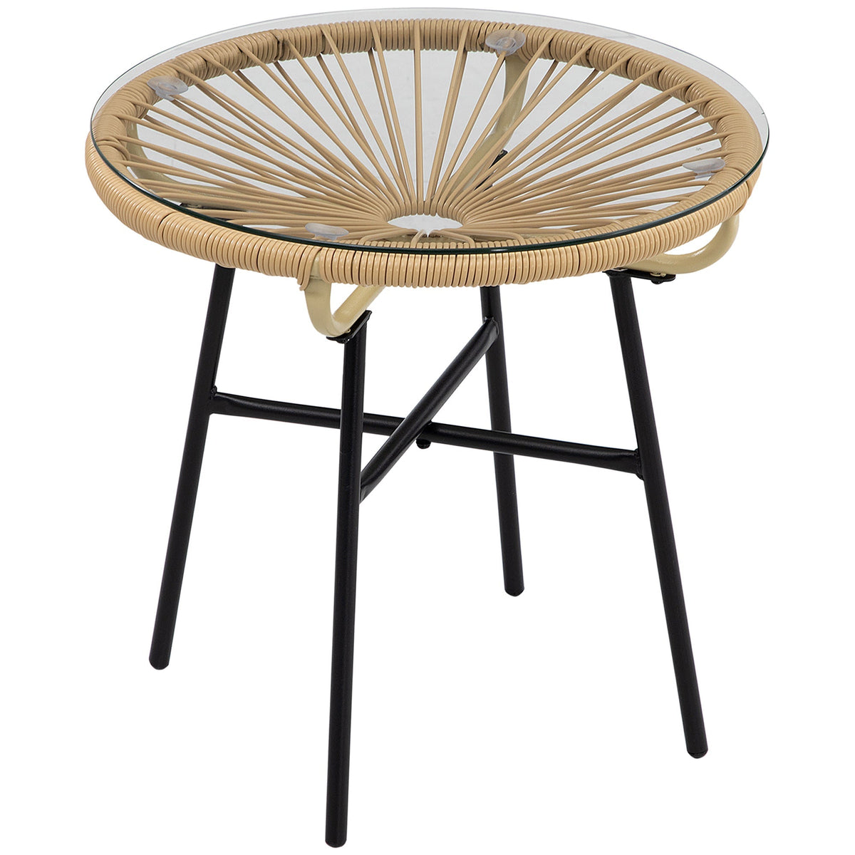Bistro Table, Round Garden Side Table 50cm, Rattan Black+Beige