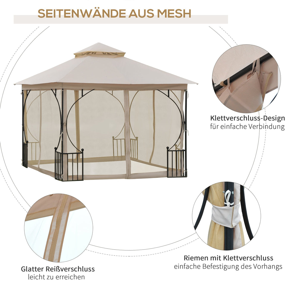 Garden Tent Double Roof Mosquito Net 295x295x275cm Polyester Beige/Black