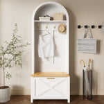 Multifunctional Wardrobe Hall Tree with Shoe Rack, Shelf & Hooks, MDF