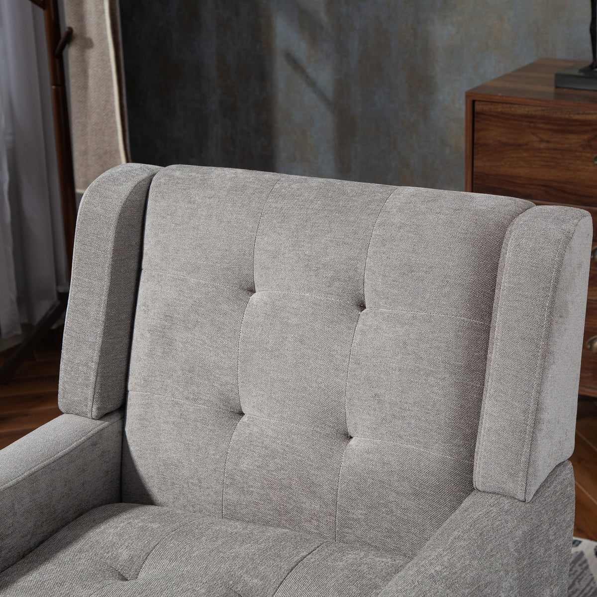 Mid-Century Modern Armchair with Buttoned Padding and Solid Wood Legs, Black Suede