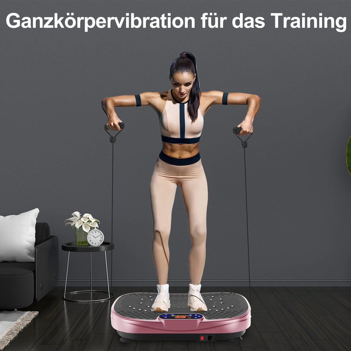 Vibration Plate Whole Body Fitness with Resistance Bands Speed Control