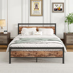 Bed Frame 140x200 cm with Slatted Base & Storage, Metal & Wood