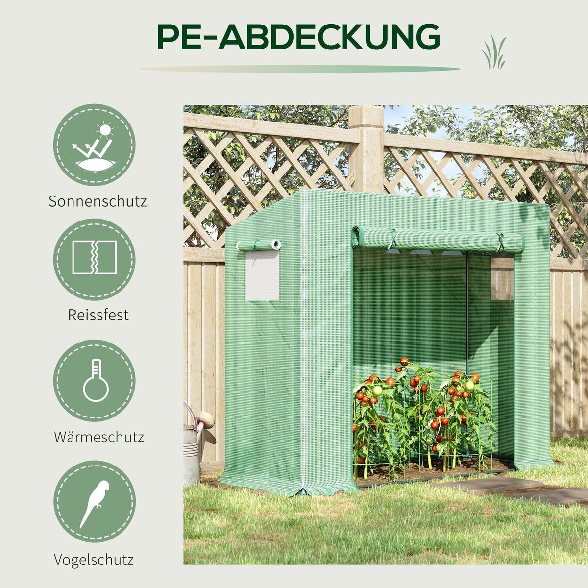 Outsunny Greenhouse with Roll-Up Door and Side Window, 200 x 76 x 168 cm, Green PE Mesh Film
