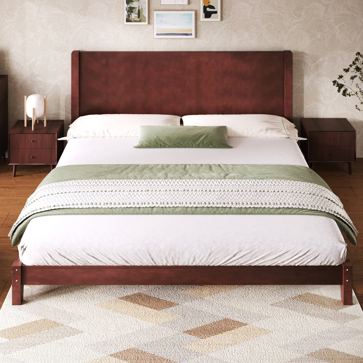 Platform Bed with Headboard and Slatted Base, 180x200cm, Brown Wood