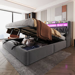 Upholstered Bed 180 x 200 cm with Hydraulic Storage and LED Lighting, Grey Velvet