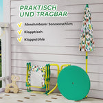 Children's Seating Set 4-piece with Removable Parasol and 2 Folding Chairs Green