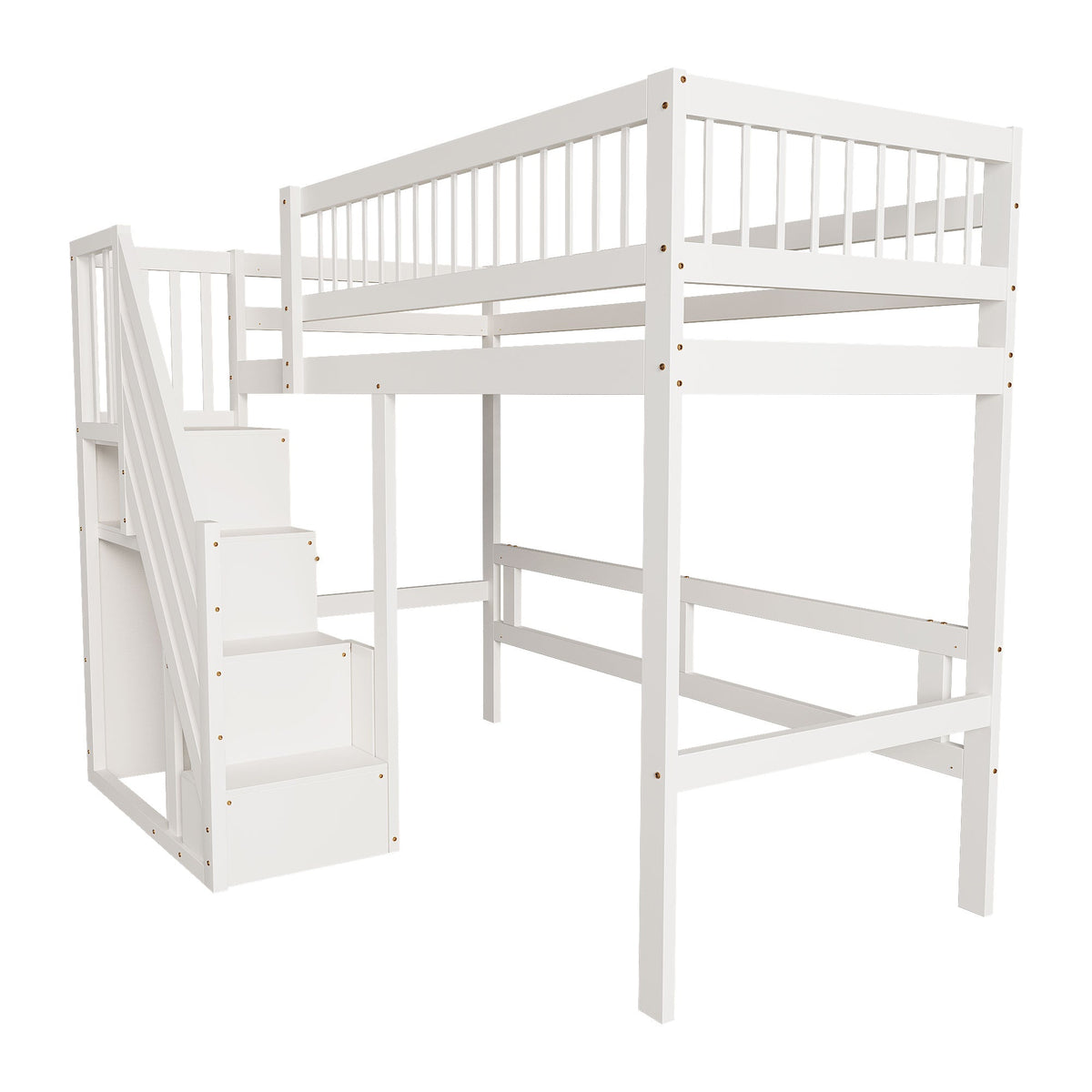 Solid Wood Bed 90*200, Storage Stairs, Children's Youth Single, White