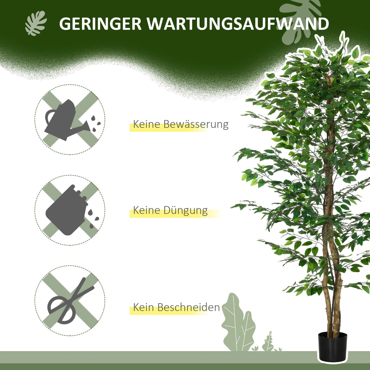 Artificial Ficus Tree, Realistic, Easy-Care, 180cm, Green