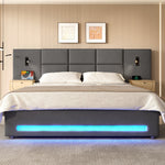 European Upholstered Bed 180x200cm Storage LED USB-C Velvet