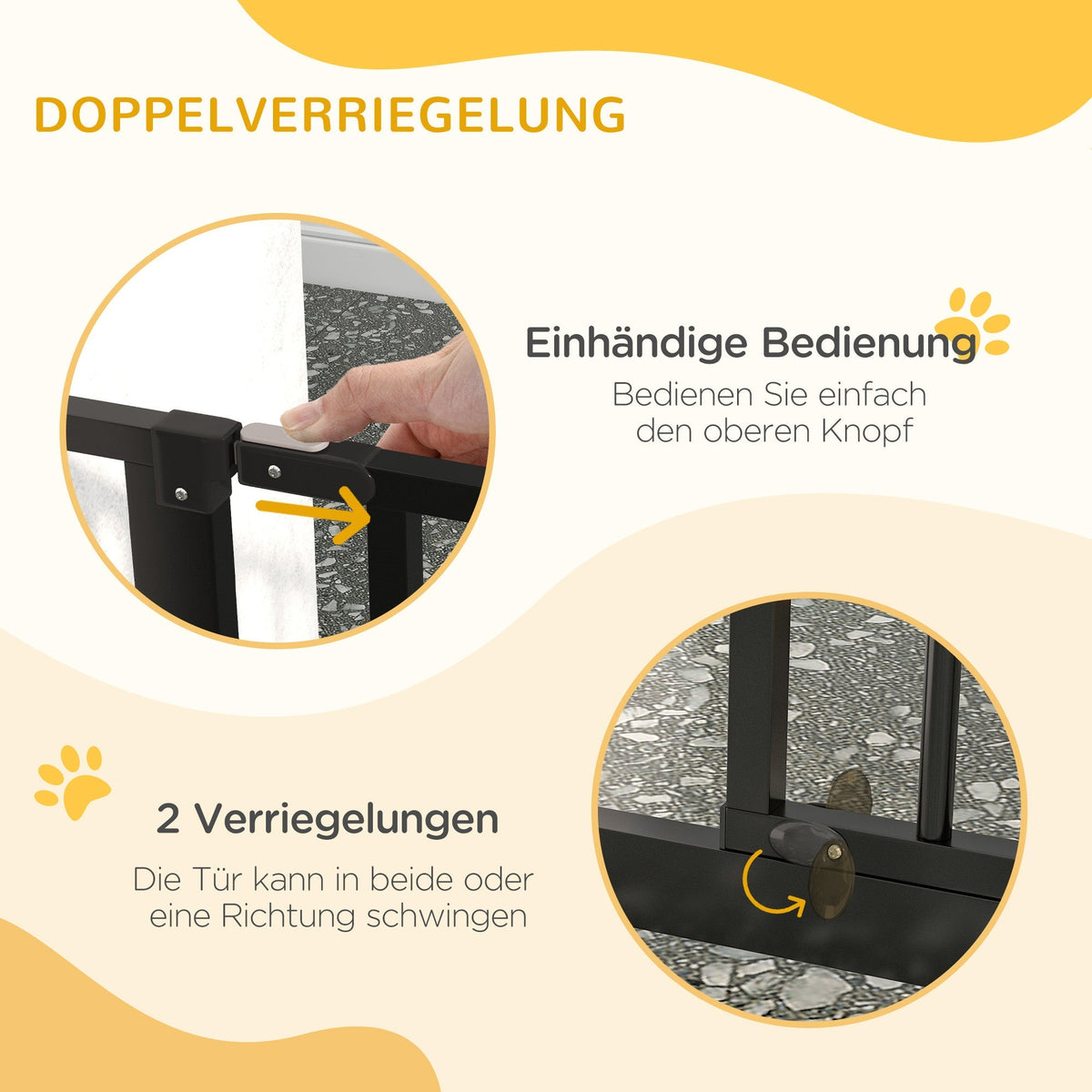 Dog Gate, Adjustable 75-145 cm, 2-Way Opening, Double Lock, ABS Steel Black