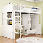 Loft Bed 90x200cm, Ladder, Desk, Wardrobe & Drawers, White