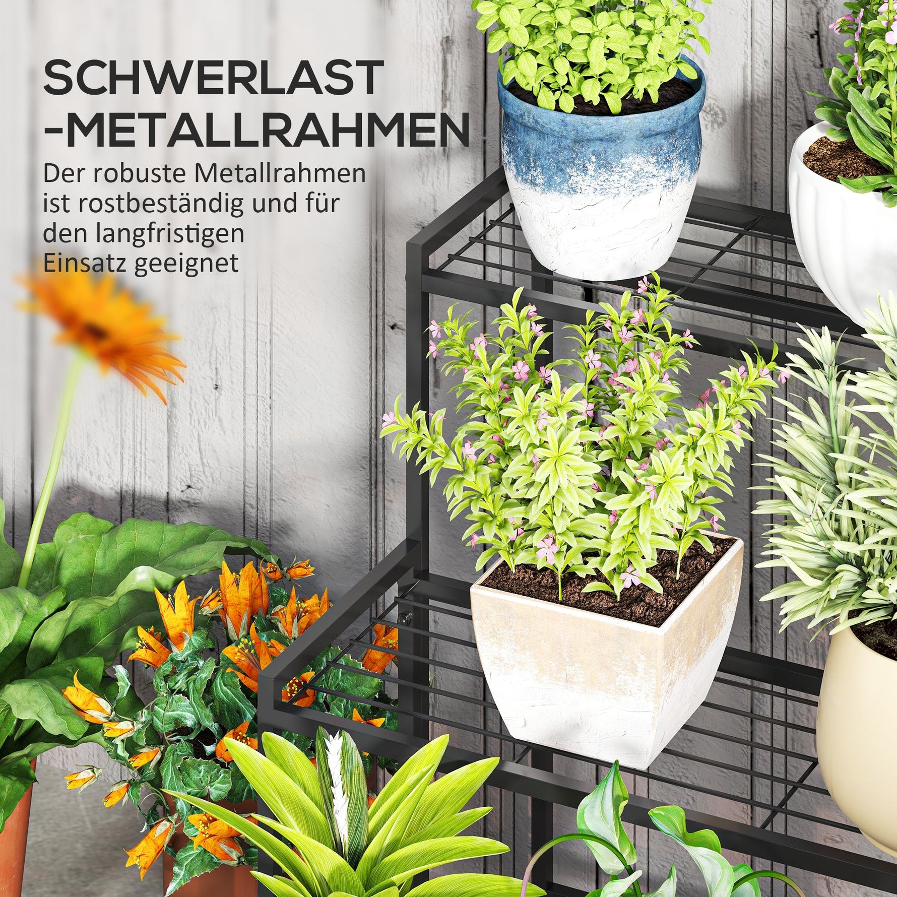 3-Tier Plant Stand, Metal, 66cm High, Black