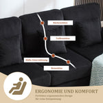 Modern U-shaped Sofa, LED Ambient Lighting, USB-C Port, Ergonomic Backrest, Black