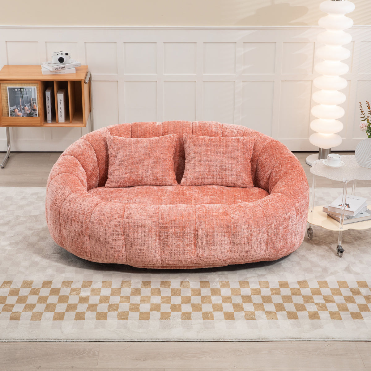 Bean Bag Sofa Lounger High Back Chair Indoor & Outdoor, Pink Chenille
