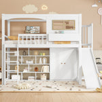 Bunk Bed Children's Slide Wardrobe Storage 90x200cm, Pine/White