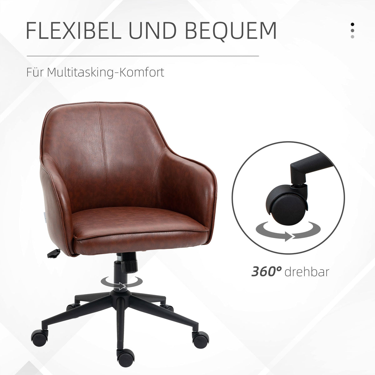 Office Chair Desk Chair Rocking Function Height Adjustable 120kg, Faux Leather Brown