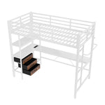 Loft Bed 90x200cm with Desk, LED Lights & Drawers, White