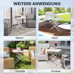 Side Table, Height Adjustable, Foldable, Outdoor Indoor, White Plastic