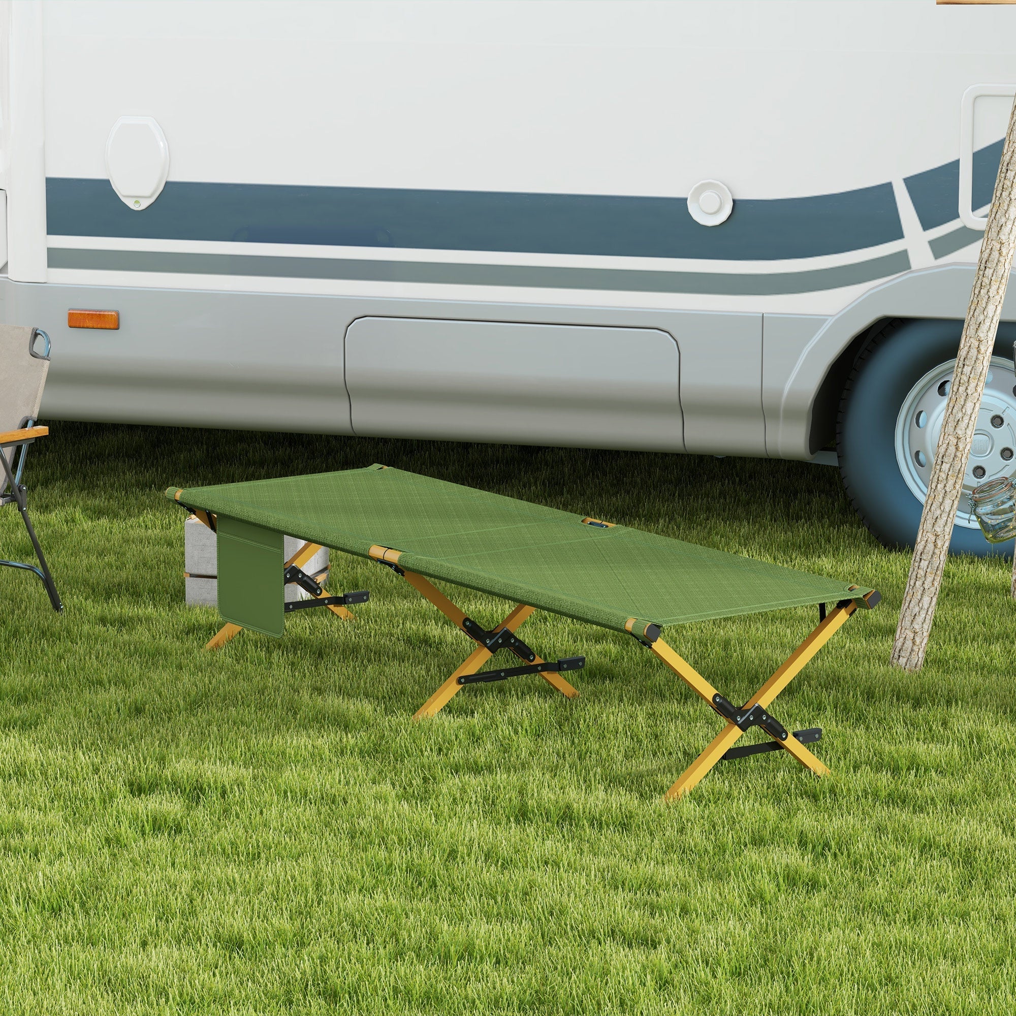 Folding Sun Lounger, Garden with Side Pocket, Oxford Dark Green
