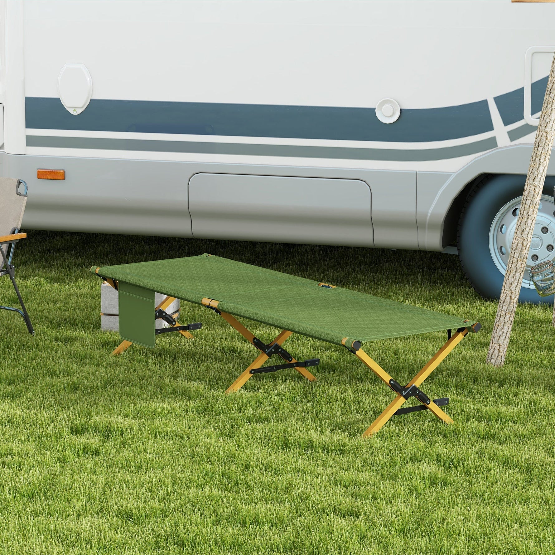 Folding Sun Lounger, Garden with Side Pocket, Oxford Dark Green