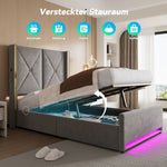 Storage Bed 90x200cm with LED, USB & Hydraulic Storage, Velour