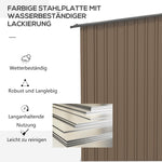 steel tool shed with pent roof and lockable garden cabinet, brown