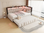Upholstered Sofa Bed 90x200cm with Trundle & LED, Beige Velvet
