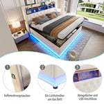 LED Upholstered Bed with USB & Hydraulic Storage, Linen Beige