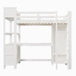 Loft Bed 90x200 cm with Desk, Wardrobe & Storage Shelves, White